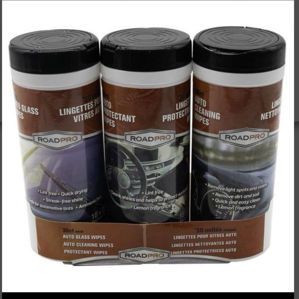 RoadPro Auto Wipes 3-Pack: glass wipes,